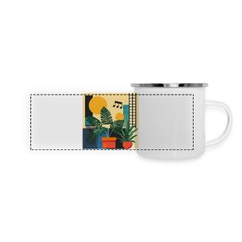 Plantes et musique - Impression de mode de haute qualité - Mug panoramique émaillé - blanc - Devant