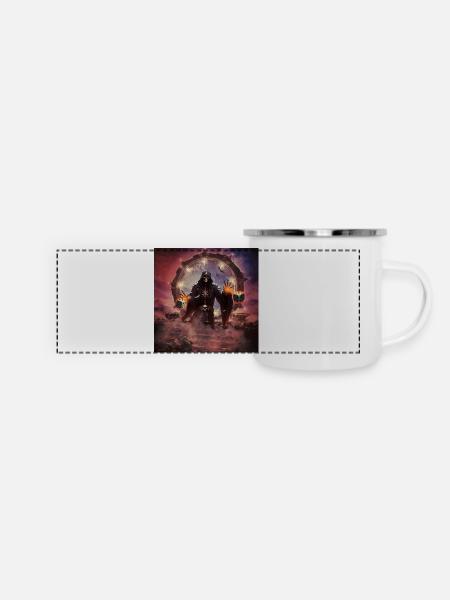 Faszinierende und mystische Kulisse eines Skeletts - Panorama Emaille-Tasse - Weiß