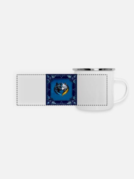 Majestätische Wolfsköpfe. - Panorama Emaille-Tasse - Weiß