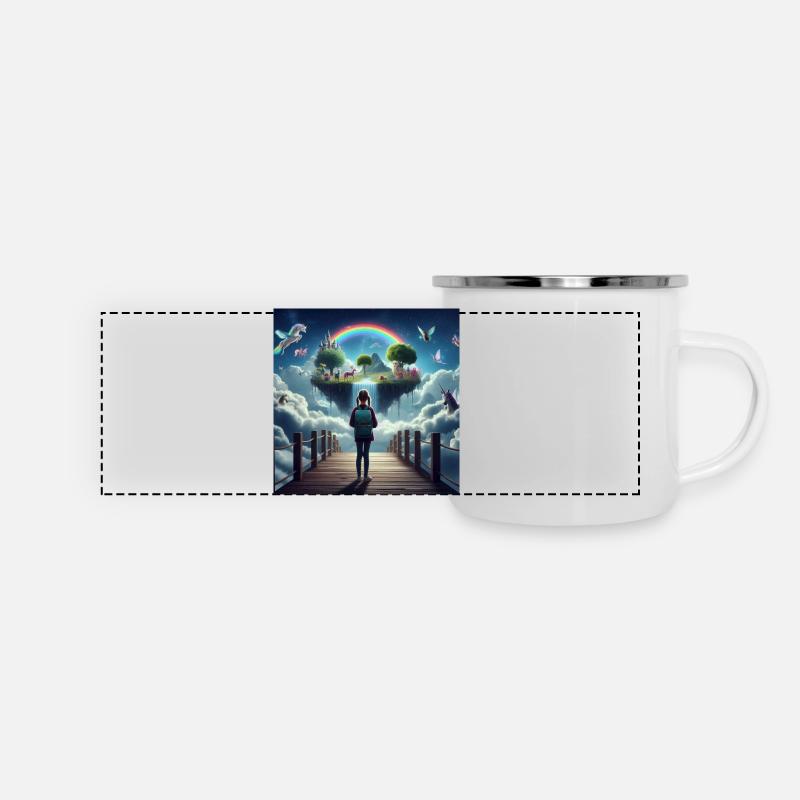 Dream island with rainbow and mythical creatures - Panoramic Camper Mug - white