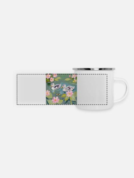 Entchen - Panorama Emaille-Tasse - Weiß