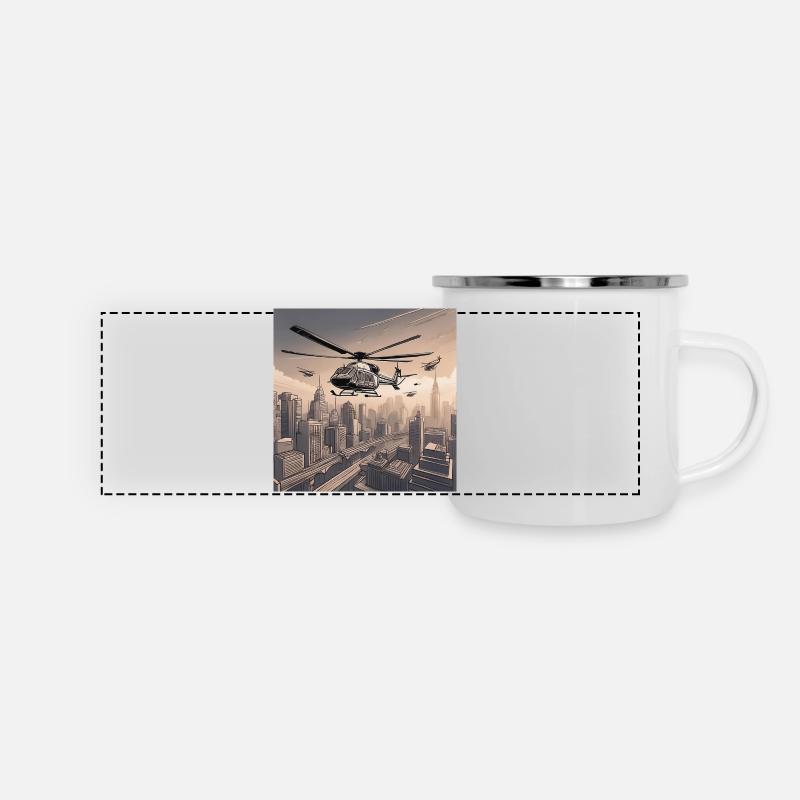 Helicopters Over Urban Cityscape - Panoramic Camper Mug - white