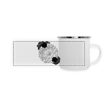 Grabstein Ornament, Rosenblüte, goth - Panorama Emaille-Tasse - Weiß - Vorne