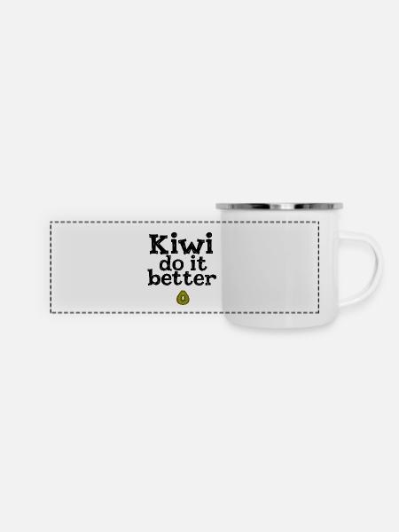Kiwi Do It Better - Panorama Emaille-Tasse - Weiß