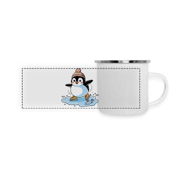Schlittschuh-Pinguin - Panorama Emaille-Tasse - Weiß - Vorne
