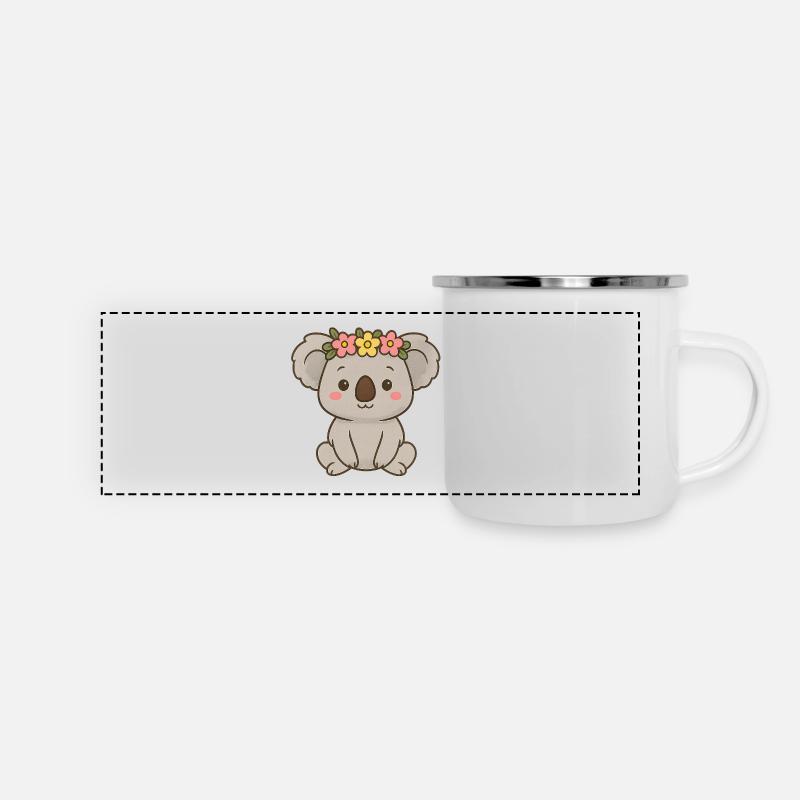 Mignon koala avec couronne de fleurs - Mug panoramique émaillé - blanc