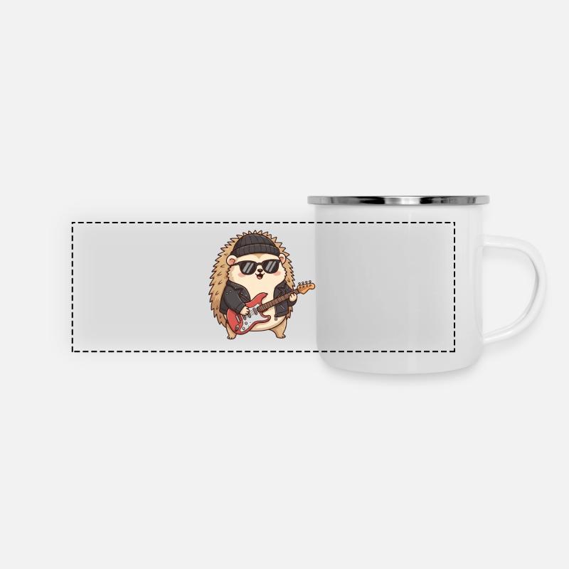 Cooler Igel mit Gitarrenkleid - Panorama Emaille-Tasse - Weiß