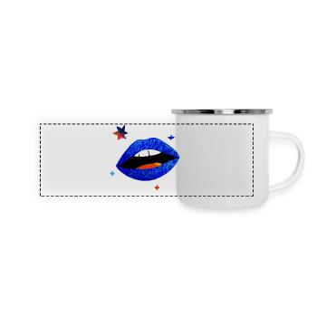 Elektrischer blauer Lippenpopp - Panorama Emaille-Tasse - Weiß - Vorne