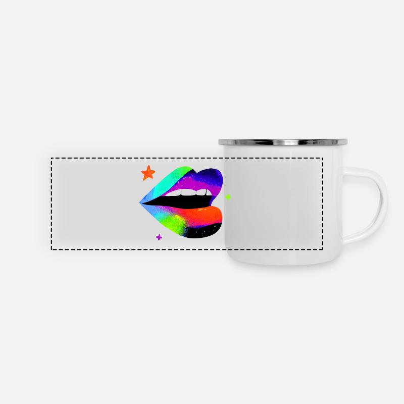 Arc-en-ciel Lèvres Pop Art - Mug panoramique émaillé - blanc