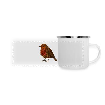 Rotkehlchen Illustration im Naturdesign - Panorama Emaille-Tasse - Weiß - Vorne