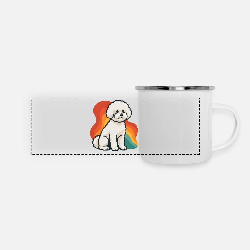 Bichon Frise Fluffy Dog with Colorful Background - Panoramic Camper Mug - white