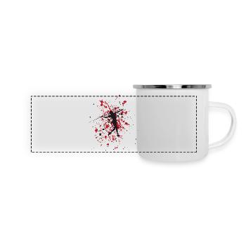 Speerwurf auf rot-schwarzem Hintergrund - Panorama Emaille-Tasse - Weiß - Vorne