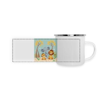 Trio Animal Doux Lionceau Éléphant - Mug panoramique émaillé - blanc - Devant