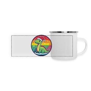 Dino avec un Arc-en-ciel au Chapeau de Noël - Mug panoramique émaillé - blanc - Devant