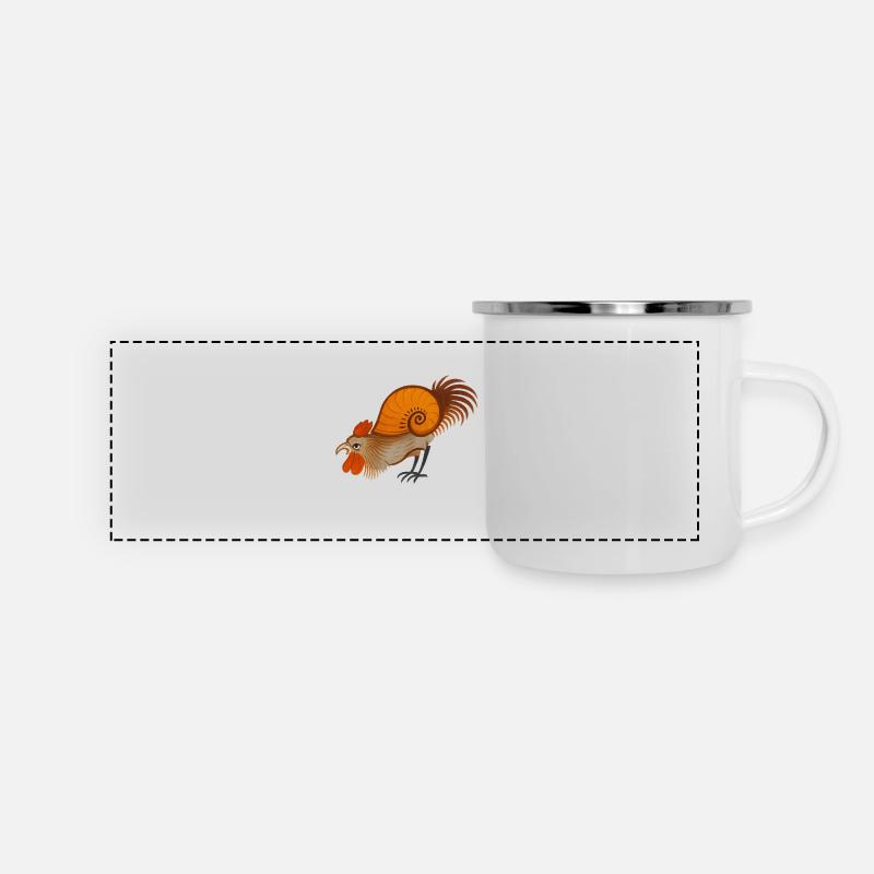 Medieval Rooster – Stylized Creature - Panoramic Camper Mug - white