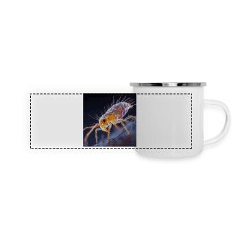 Transparenter Floh – Goldene Insekten Makro Kunst - Panorama Emaille-Tasse - Weiß - Vorne