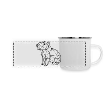 Capybara Géométrique Origami Moderne Animal Noir - Mug panoramique émaillé - blanc - Devant