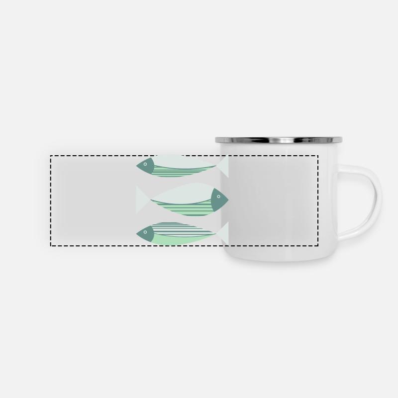 Vert Poisson Graphique Illustré - Mug panoramique émaillé - blanc