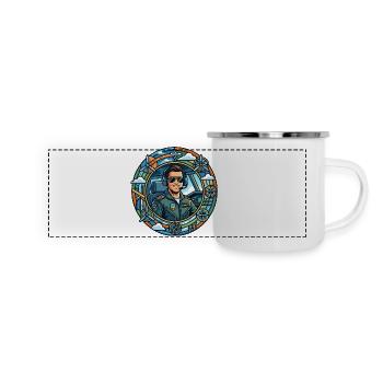 Comic-Pilot im Cockpit Rundflug - Panorama Emaille-Tasse - Weiß - Vorne