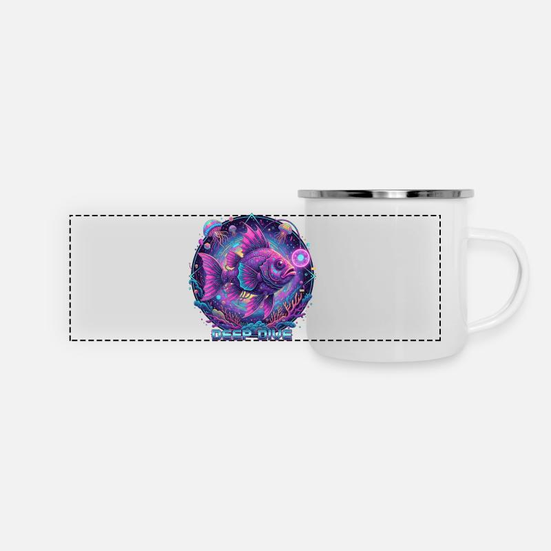 Deep Dive Neon Fish Underwater - Panoramic Camper Mug - white