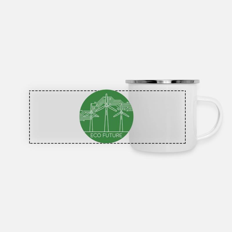 Eco Future Wind Turbine Circuit Line Art - Panoramic Camper Mug - white