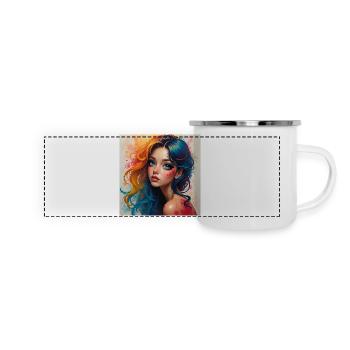 Éclaboussure de portrait de cheveux arc-en-ciel - Mug panoramique émaillé - blanc - Devant