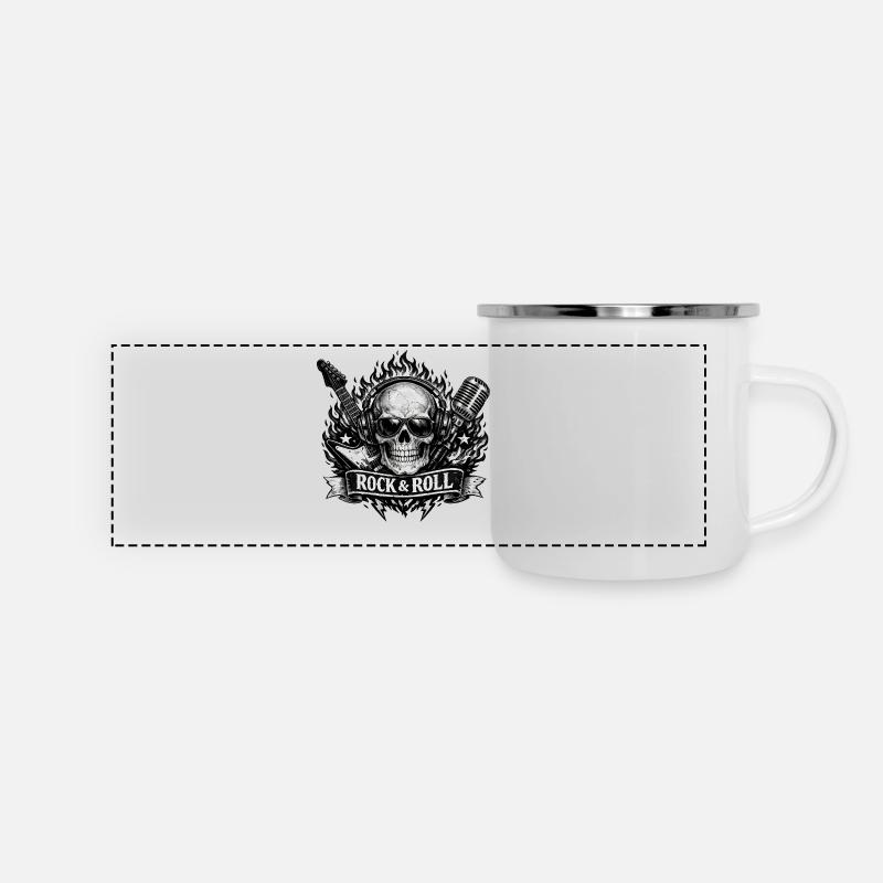 Schädelrock mit Mikro und Gitarre - Panorama Emaille-Tasse - Weiß