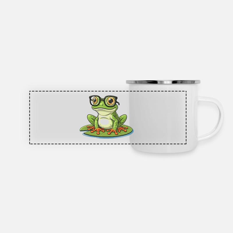 Smart Frog – lustiges Design mit Lunett - Panorama Emaille-Tasse - Weiß