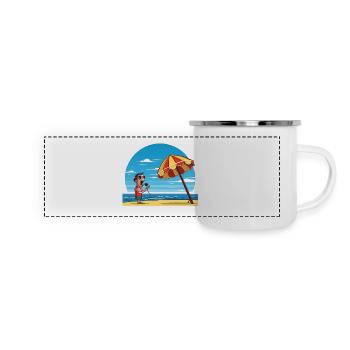 Chanson de plage sous parapluie - Mug panoramique émaillé - blanc - Devant