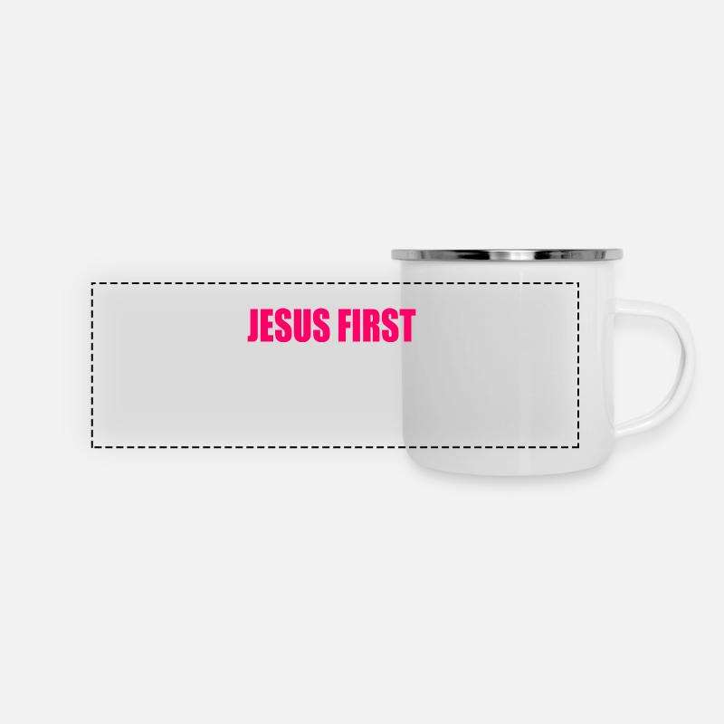 Jesus first - Panorama Emaille-Tasse - Weiß