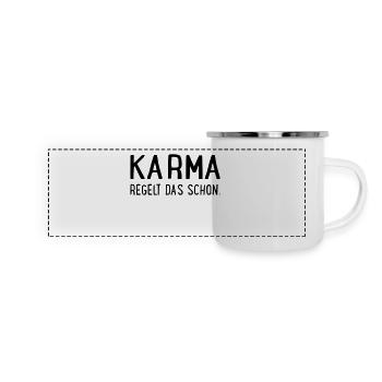 Karma regelt das schon - Panorama Emaille-Tasse - Weiß - Vorne