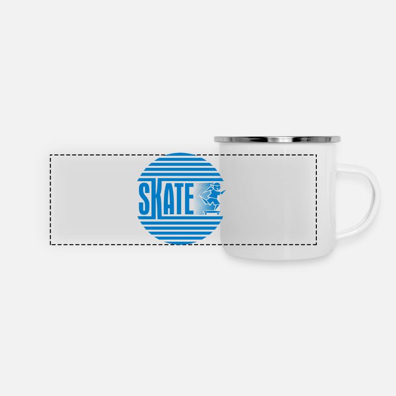 Circular Retro Blue Skating - Panoramic Camper Mug - white