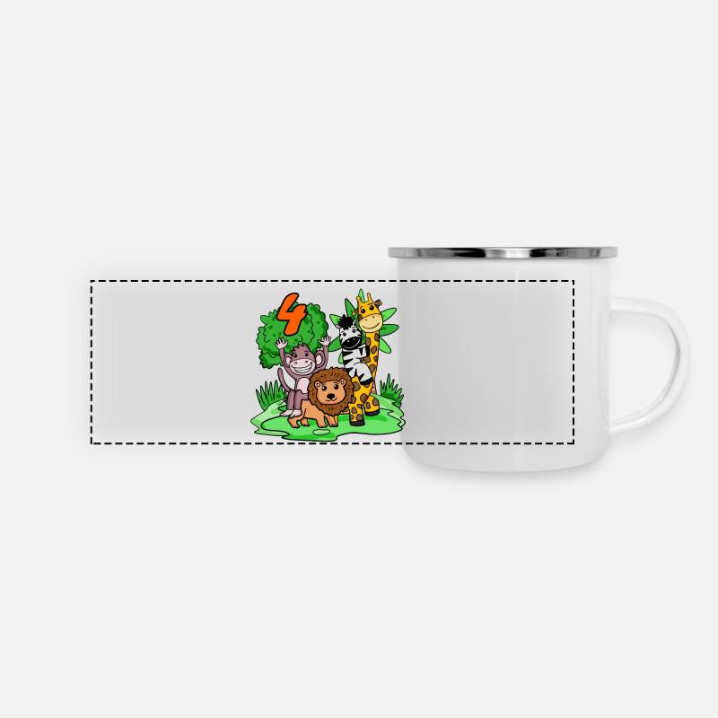 4. Geburtstag - Ich bin 4 - Tiere Wildnis - Panorama Emaille-Tasse - Weiß