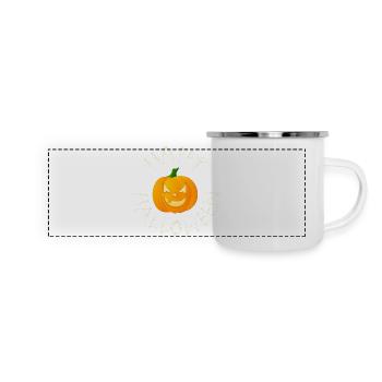 happy halloween aus skeletten mit kürbis - Panorama Emaille-Tasse - Weiß - Vorne