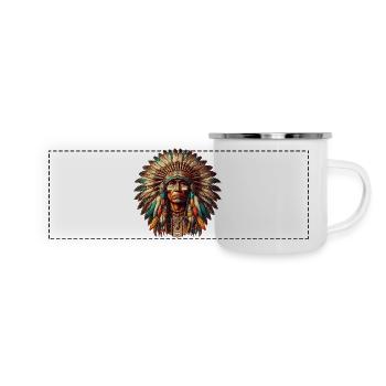 Amerikanischer Indianer Amerikaner - Panorama Emaille-Tasse - Weiß - Vorne