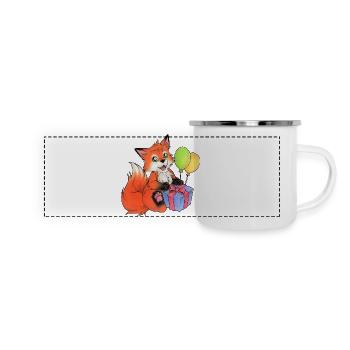 Renard mignon pour l’anniversaire peint à la main - Mug panoramique émaillé - blanc - Devant