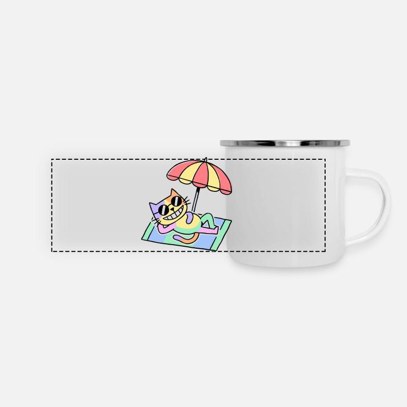 Beach Cat Pop Art Lounge Under Parasol - Panoramic Camper Mug - white