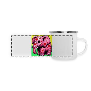 Elefant mit Herz und Herzen - Panorama Emaille-Tasse - Weiß - Vorne