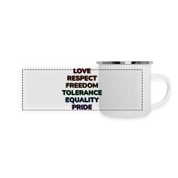 Neon Pride: Liebe Respekt Freiheit - Panorama Emaille-Tasse - Weiß - Vorne
