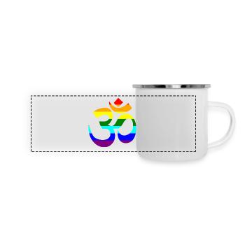 Regenbogen Om Zeichen - Panorama Emaille-Tasse - Weiß - Vorne