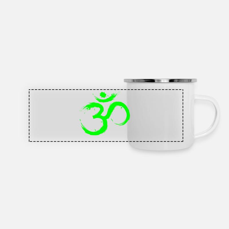 Om Design Symbol Meditation Befreiung Limone Grün - Panorama Emaille-Tasse - Weiß