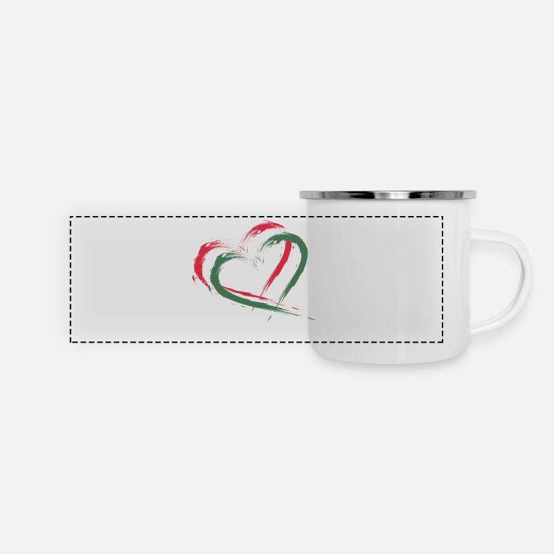 Herz Bürste Flagge Ungarns - Panorama Emaille-Tasse - Weiß