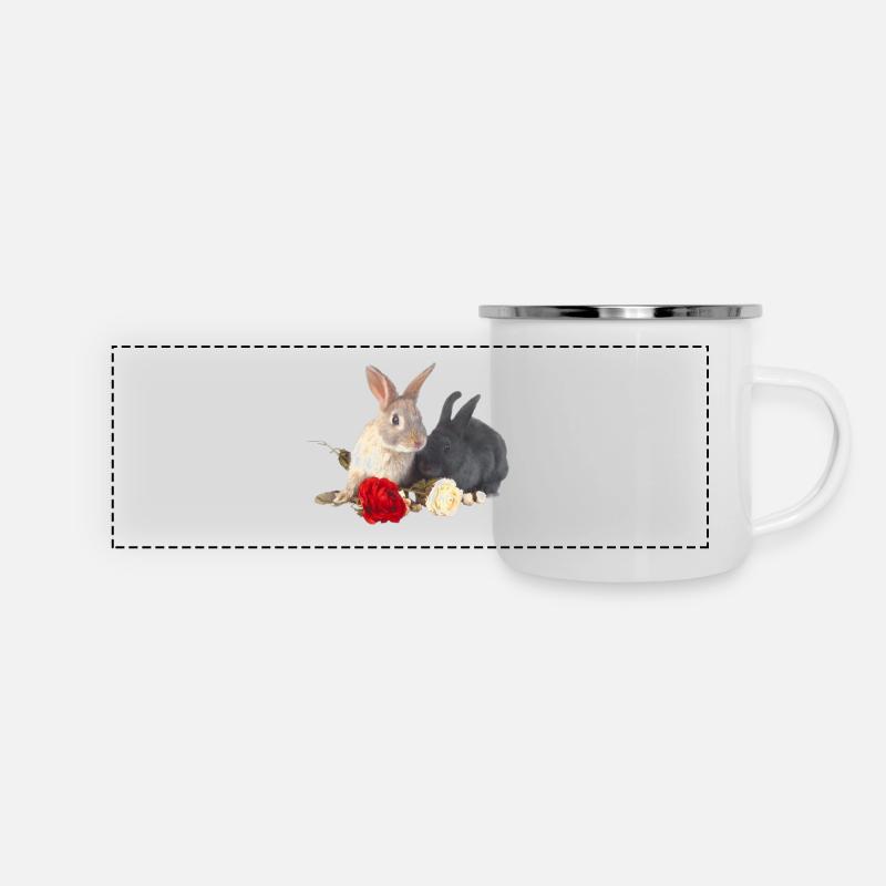 Floral Rabbit Duo with Roses - Panoramic Camper Mug - white