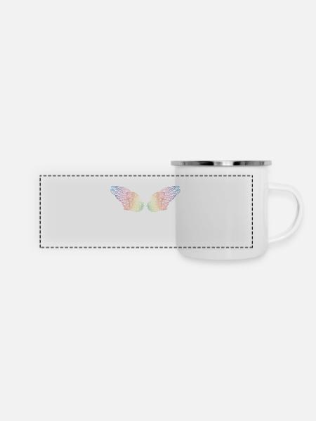 Regenbogen Flügel Flugmodus - Panorama Emaille-Tasse - Weiß