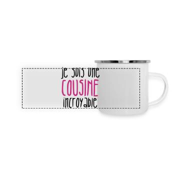 Onkel / Tante / Vetter / Cousin / Kusine - Panorama Emaille-Tasse - Weiß - Vorne