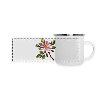 Heckenrose – Zarte Wildrose im geometrischen Stil - Panorama Emaille-Tasse - Weiß - Vorne