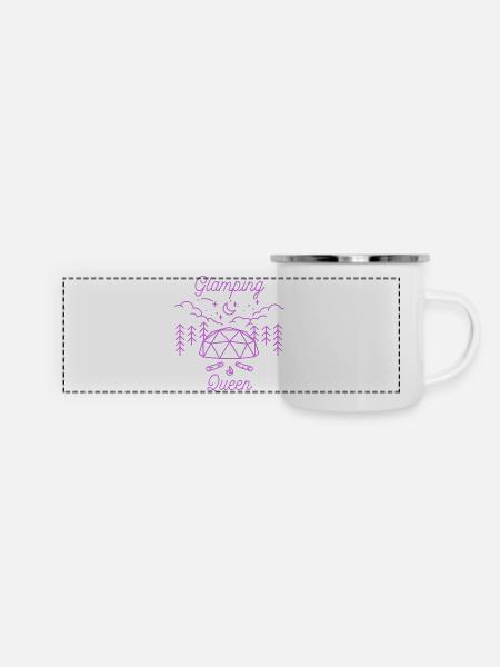 Glamping Queen - Panorama Emaille-Tasse - Weiß