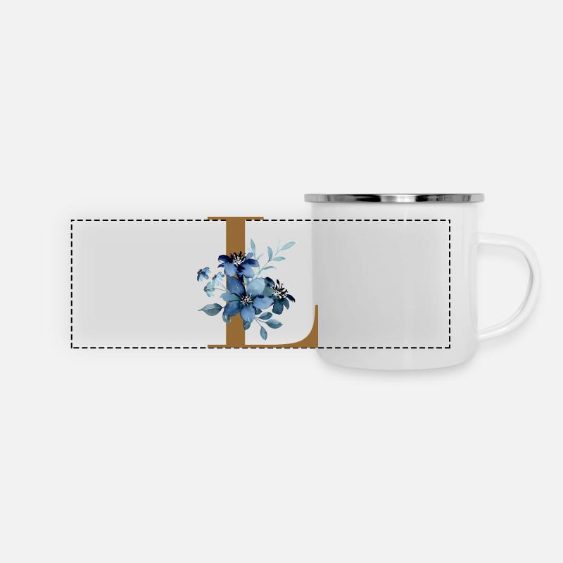 Blue Floral Monogram Design Letter L - Panoramic Camper Mug - white
