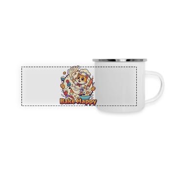Katzenchef Bake Happy - Panorama Emaille-Tasse - Weiß - Vorne