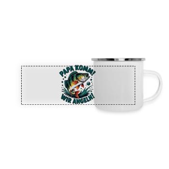 Papa Komm Wir Angeln Fischmotiv - Panorama Emaille-Tasse - Weiß - Vorne